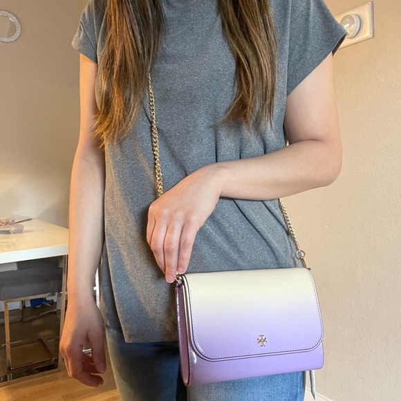 NWT tory burch Emerson dip dye chain crossbody wallet sweet corn lavender - Picture 12 of 15